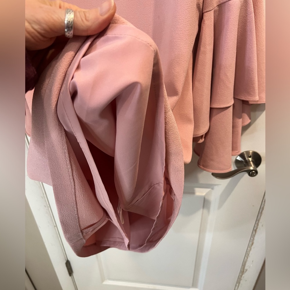 Eliza J Bell Sleeve Crepe Shift Dress Sz 14 Blush Pink Midi Length V Neck - Picture 12 of 14